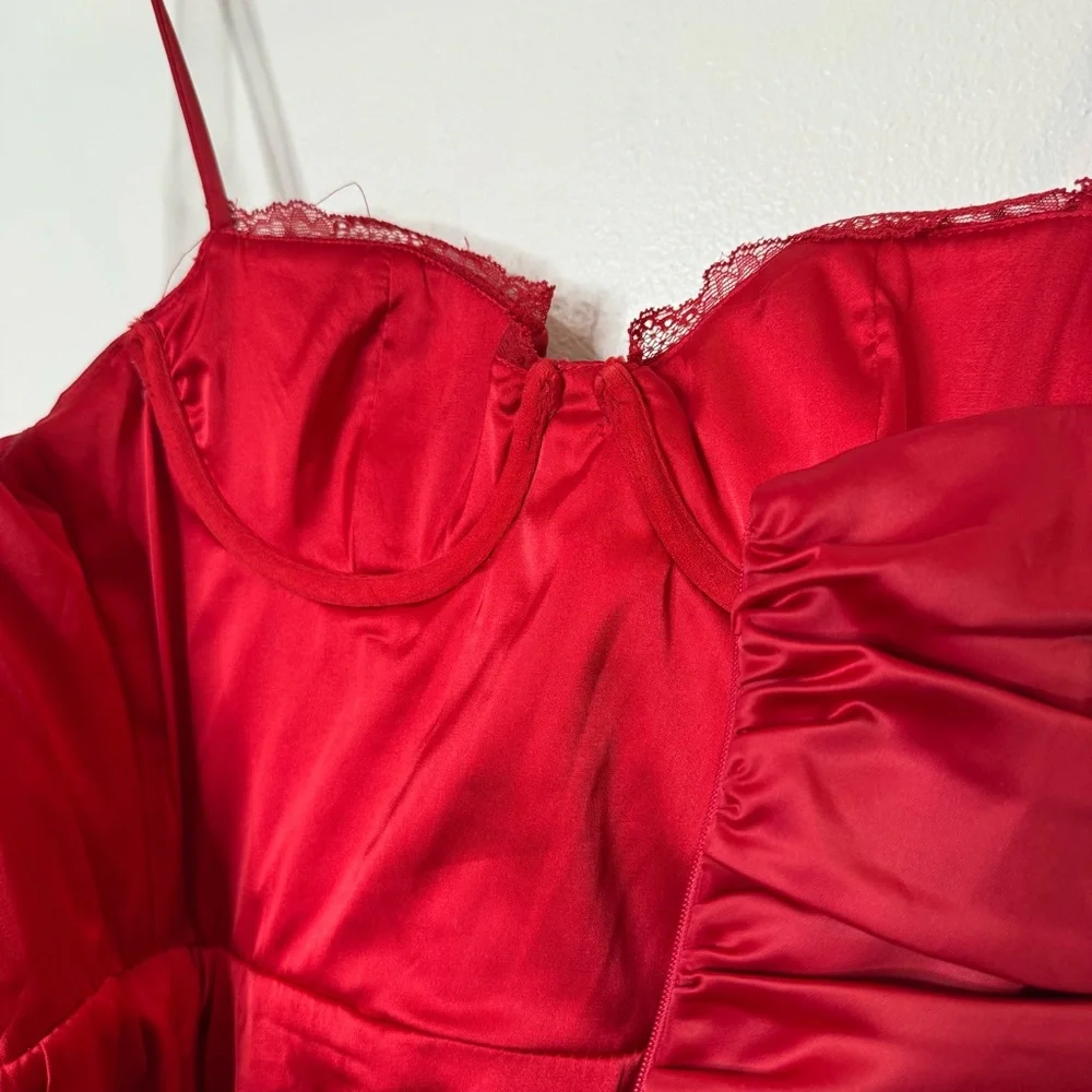 Oh Polly All For You Lace Trim Cowl Neck Satin Red Mini Dress holiday event - Picture 9 of 10